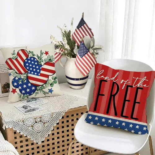 Miniatura 7 de Juego de 4 fundas de almohada decorativas patrióticas de 16 x 16 pulgadas, diseño de la tierra de los Estados Unidos, decoración al aire libre
