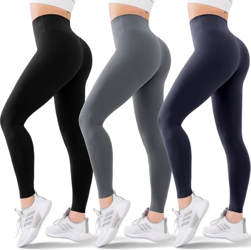 Blisset Paquete de 3 leggings de cintura alta para mujer, pantalones deportivos suaves con control de abdomen para correr, yoga, entrenamiento,