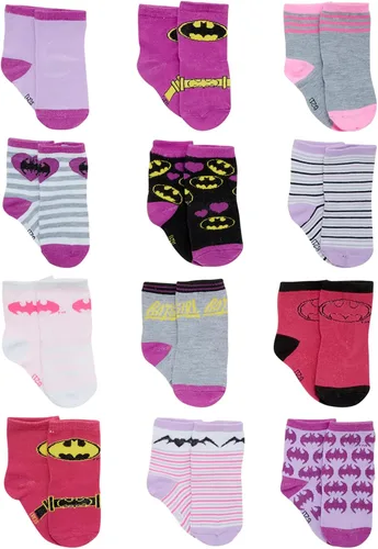 DC Comics Baby Boys and Girls Socks - 12 Pack Batman, Wonder Woman, Superman, Justice League, Super Girl Socks (0-24M)