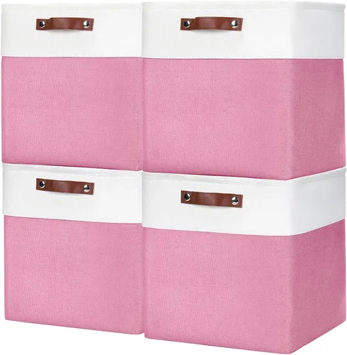 Miniatura 44 de Bagnizer 13x13 Cajas de almacenamiento cúbicas, caja de almacenamiento plegable de tela, paquete de 4 cestas de armario con asas para organizar