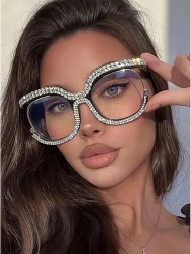 Miniatura 6 de LJCZKA Gafas de bloqueo de luz azul de gran tamaño para mujer, con diamantes de imitación, anti luz azul, lentes de diamante antifatiga ocular