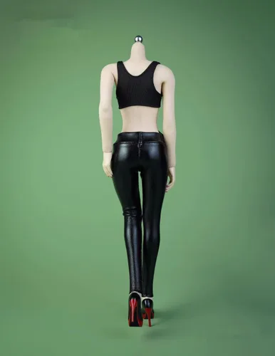 Miniatura 3 de Fremego Ropa femenina a escala 1/6, pantalones elásticos ajustados de cuero para mujer, ropa de disfraz para figura de acción PH TBL JO de 12 Negro