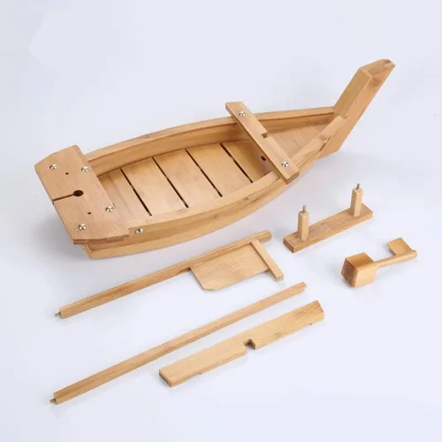 Miniatura 2 de Bandeja de madera para servir sushi barco, plato de sushi de 20.5 pulgadas para restaurante o hogar, bandeja de sushi de gran tamaño para servir