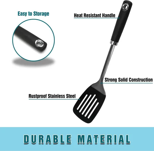 Miniatura 2 de Espátula ranurada de acero inoxidable, espátula de metal para sartenes de hierro fundido y acero inoxidable, espátula de cocina de borde fino