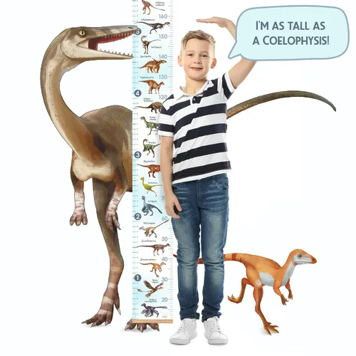 Miniatura 2 de Tabla de crecimiento personalizada para los amantes de los dinosaurios, regla de pared extraíble para niños y niñas, decoración de habitación Azul