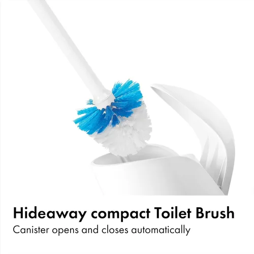 Miniatura 2 de OXO Good Grips Cepillo de inodoro compacto con contenedor y recipiente, cepillo para taza de baño y soporte con puerta automática para contenedor