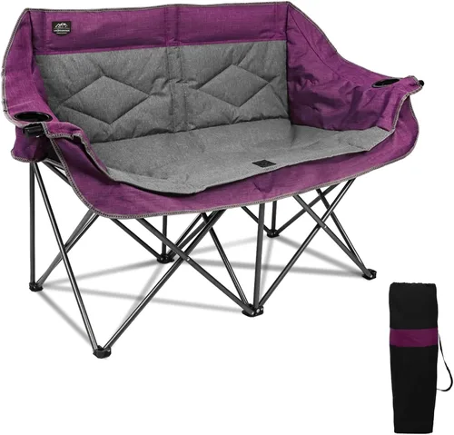 Miniatura 11 de Silla plegable para camping, silla doble portátil con soporte para tazas, soporte para copas de vino, bolsa de transporte resistente para 2 adultos