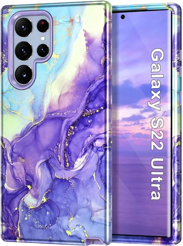 Miniatura 14 de Btscase Funda para Samsung Galaxy S22 Ultra 5G, patrón de mármol 3 en 1, resistente a prueba de golpes, cuerpo completo, policarbonato duro