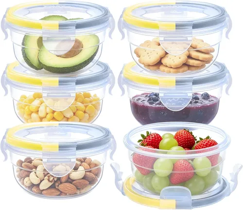 KIGI Juego de recipientes pequeños de plástico con tapa, a prueba de fugas, redondos para almacenamiento de alimentos, aperitivos y almuerzos, tapa