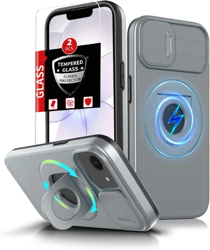 Miniatura 52 de Funda magnética para iPhone 11 Pro compatible con carga inalámbrica MagSafe, con 2 protectores de pantalla, anillo kickstand de 360° integrado +