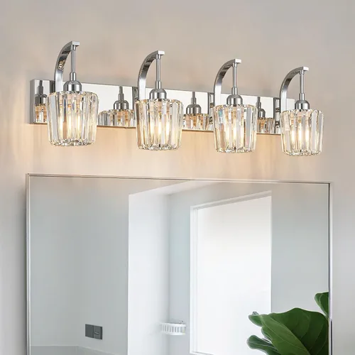 Miniatura 32 de Luces de tocador de cristal de 3 luces negras para tocador de baño, modernas lámparas de baño de cristal sobre espejo de 23.62 pulgadas de largo