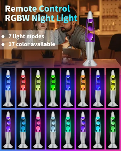 Miniatura 6 de Lámpara de movimiento líquido que cambia de 17 colores con control remoto: Luz nocturna LED púrpura de 16 pulgadas para niños y adultos - Lámpara