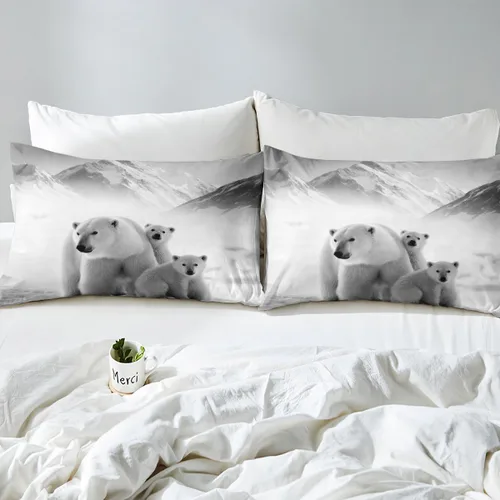Miniatura 7 de Erosebridal Juego de ropa de cama de oso polar, funda de edredón de paisaje ártico, tamaño King, funda de edredón con patrón de iceberg natural
