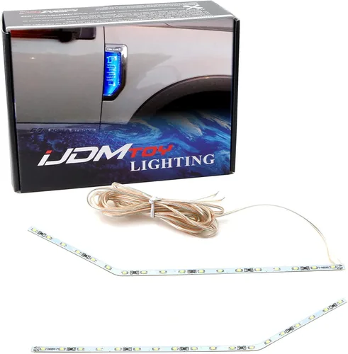 Miniatura 13 de iJDMTOY Kit de iluminación de fondo LED amarillo ámbar compatible con Ford F250 F350 F450 Super Duty 2017-2021 emblema cromado de guardabarros