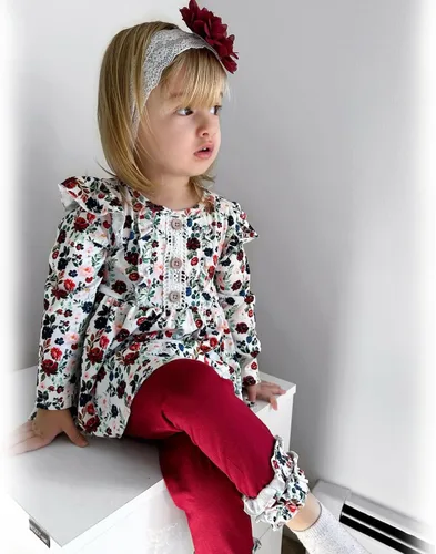 Miniatura 3 de HINTINA Conjunto de ropa de 2 piezas para niña pequeña con volantes y manga larga