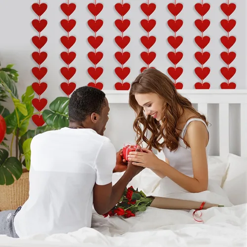 Miniatura 7 de Childom 80 guirnaldas de corazón de fieltro rojo, decoraciones de San Valentín, decoraciones de fiesta de San Valentín, decoración de corazones