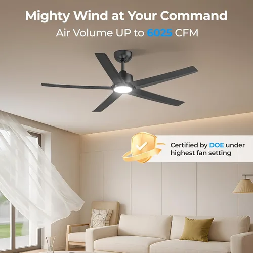Miniatura 4 de ocioc Ventiladores de techo con luces, ventilador de techo negro de 52 pulgadas con luz y control remoto, 3CCT, motor CC silencioso, ventilador
