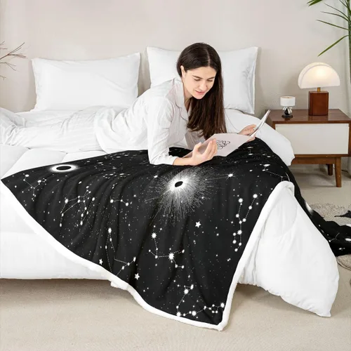 Miniatura 5 de Erosebridal Galaxy Fleece Blanket 40x50 Constellation Fuzzy Plush Throw for Sofa Couch Black Nebula Stars Sherpa Blanket Outer Space Starry Sky