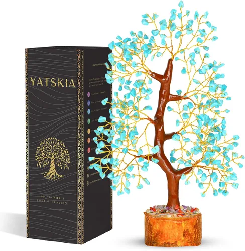 Miniatura 39 de YATSKIA - Árbol de cristal turquesa Feng Shui, alambre, bonsái Buhha, estatua reiki, Chakra curativo energía positiva, buena suerte dinero regalos
