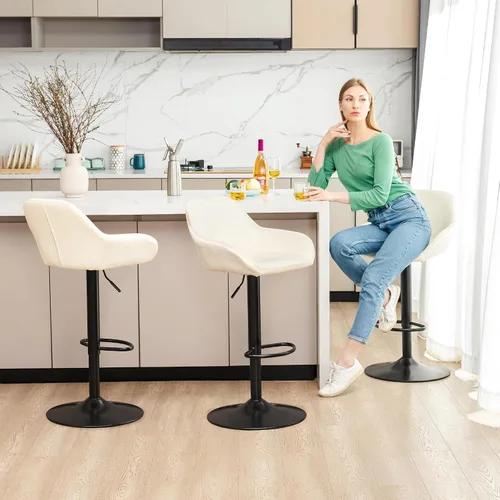 Miniatura 19 de Glitzhome Taburete de bar giratorio, taburetes de bar ajustables con soporte trasero y reposapiés, silla de bar tapizada de piel sintética