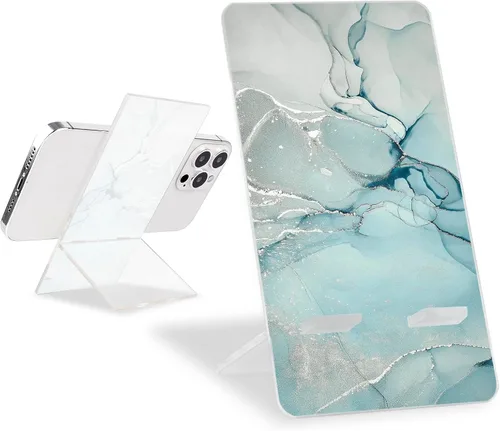 Soporte de teléfono brillante para escritorio, bonito patrón de mármol verde transparente para niñas y mujeres, bonito soporte de acrílico