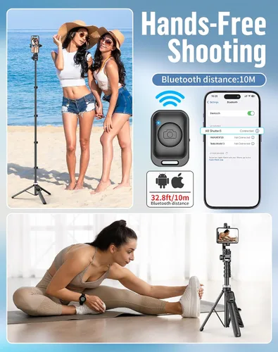 Miniatura 4 de Trípode para selfie para teléfono: soporte para teléfono para grabación, Bluetooth Selfie Stick para iPhone compatible con Android
