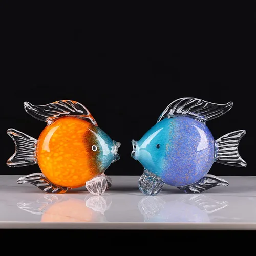 Miniatura 5 de Figuras grandes de cristal de peces de vidrio soplado a mano, estatua y escultura de peces para decoración del hogar, pisapapapeles de cristal
