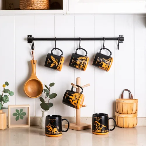 Miniatura 7 de AmorArc Juego de 6 tazas de café grandes de 18 onzas, tazas de café de cerámica con patrones texturizados de animales silvestres para té, café