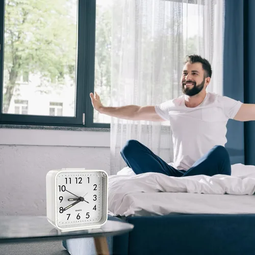 Miniatura 8 de Reloj despertador analógico, reloj de mesa silencioso sin tictac, reloj de noche de viaje con repetición, luz nocturna, sonidos de pitido