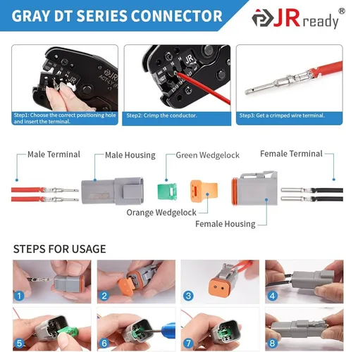 Miniatura 8 de JRready Kit de conectores DT Deutsch de 604 piezas, 2 3 4 6 8 12 pines conectores DT grises, tamaño 16 contactos formados estampados (14-18AWG)