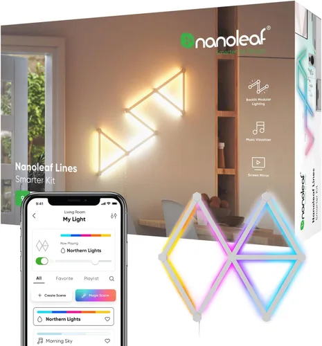 Kit más inteligente de luces de pared LED Nanoleaf Lines WiFi RGBW de 16M, luces de color atenuables para juegos y decoración del hogar (Kit más