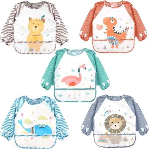 Miniatura 9 de Accmor Long Sleeve Baby Bibs, Waterproof Sleeved Bibs Smock for Toddler Baby Girls Boys Eating Feeding
