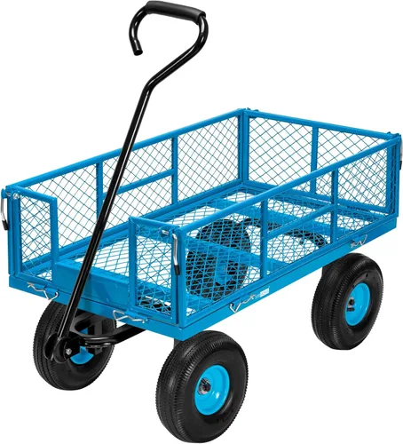 VIVOHOME Carrito de Jardín de Acero con Malla de Servicio Pesado con Capacidad de 880 Libras, Vagón Utilitario Plegable con Lados Removibles y Azul