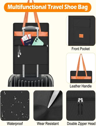 Miniatura 4 de Yotako Bolsa de Zapatos para Viaje con Mango de Cuero Negro Gris, Negro -, Estándar, Moderno