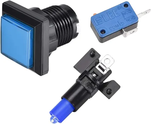 Miniatura 3 de uxcell Botón pulsador de juego 34x34 cuadrado 12V LED iluminado interruptor de botón con micro interruptor para videojuegos arcade azul 2 unids