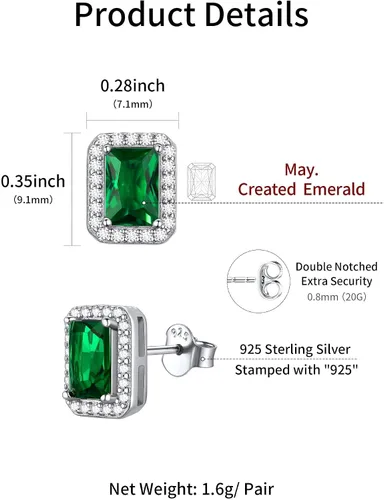 Miniatura 4 de ChicSilver Aretes de plata de ley 925 con forma de corazón, redondo, pera, esmeralda y piedra natal para mujer, joyería de cumpleaños