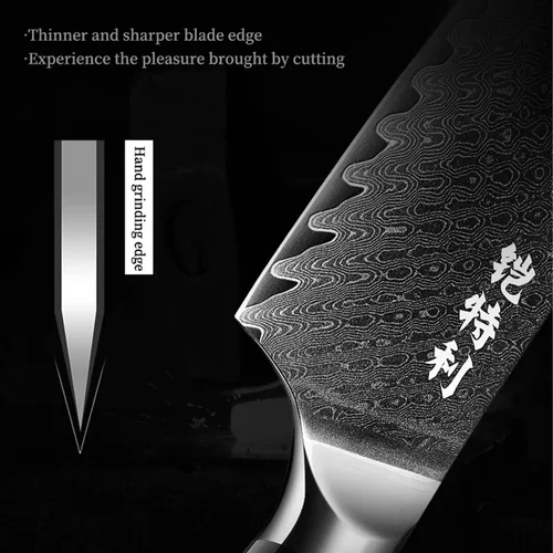 Miniatura 5 de Cuchillo de chef de Damasco de 8 pulgadas, núcleo de corte de acero HC 10Cr15CoMoV recubierto con 72 capas de acero de Damasco, mango de madera
