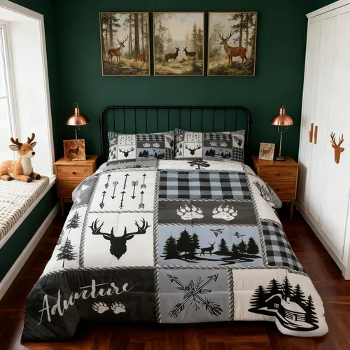 Miniatura 3 de Juego de edredón Deer Bear para niños tamaño completo, juego de ropa de cama rústica de aventura de caza para decoración de habitación de niños