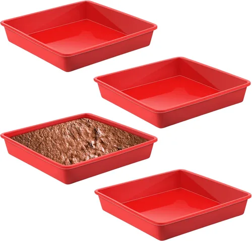 Miniatura 7 de Geetery Juego de 4 moldes cuadrados de silicona para pasteles, molde de silicona para brownies, molde antiadherente para hornear para muffins, pan