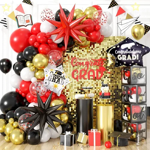 Miniatura 10 de Kit de Arco de Globos Paready Graduación 2025, 120 Piezas de Arco de Globos Graduación Negro y Dorado, Globos de Confeti Negro y Dorado Metálicos