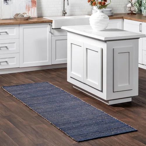 nuLOOM - Tapete de yute y algodón tejido a mano, tapete de estilo rústico y unicolor de fibra natural para habitación, sala, comedor, pasillo,