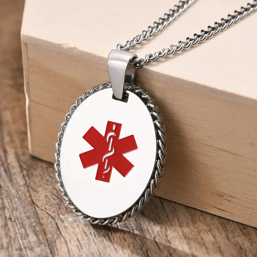 Miniatura 76 de VNOX Collar con colgante personalizado de acero inoxidable con grabado personalizado para identificación de alerta médica de emergencia para hombres