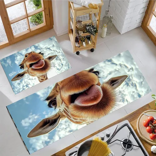 Miniatura 9 de Juego de 2 piezas de tapetes de cocina, estilo retro abstracto negro Horsetapete para antifatiga, tapetes de interior, oferta para decoración