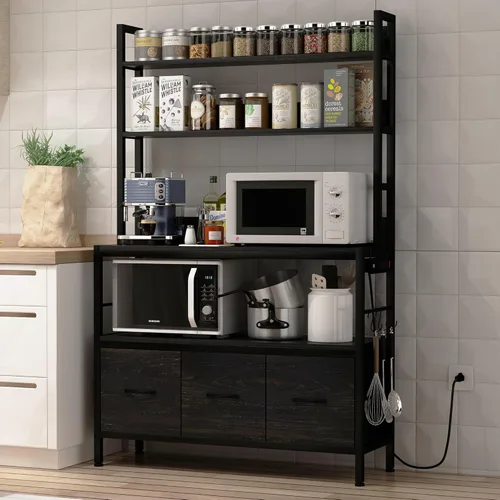 Miniatura 7 de Estante de cocina para panaderos con cestas, estante de almacenamiento independiente de 5 niveles, soporte industrial para horno microondas