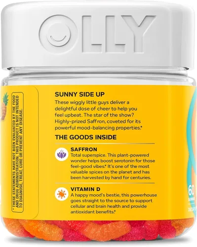Miniatura 11 de OLLY Hello Happy Gummy Worms, apoyo para el equilibrio del estado de ánimo, vitamina D, azafrán, suplemento masticable para adultos, zing tropical