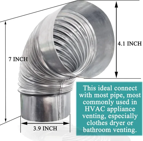 Miniatura 3 de Conector de tubo de ventilación de codo de cierre de 90 grados, conector de codo de metal para conductos de HVAC o conductos de manguera, 4