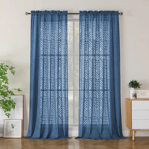 Miniatura 87 de Simplebrand Cortinas traslúcidas negras de cocina de 24 pulgadas de largo, 2 paneles, filtrado de luz, geométrico jacquard con textura, cortinas