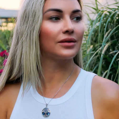 Miniatura 2 de Sterling Silver Turquoise Stone Abalone Mother of Pearl Necklaces for Women - Tree of Life Necklace - Heart Pendant Necklaces - Unique Jewelry Gifts