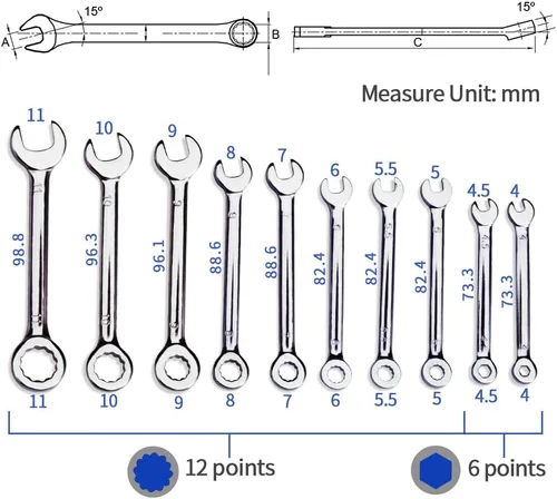Miniatura 6 de SPEEDWOX Juego de 10 llaves de encendido métricas, juego de llaves de encendido de 0.157 in a 0.433 in, juego de llaves combinadas de extremo