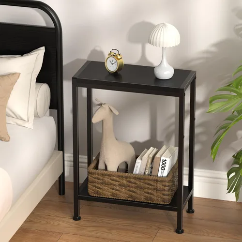 Miniatura 2 de Mesa auxiliar estrecha para espacios pequeños, mesa auxiliar delgada de 2 niveles, mesita de noche delgada, mesa de sofá delgada para aperitivos